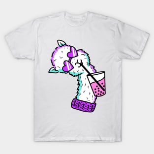 Funky llama drinkign pink bobba tea cute gift T-Shirt